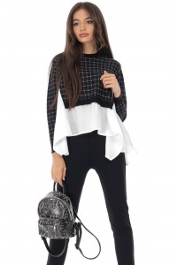 2 in 1 jumper Aimelia BR24500 in Black/White with an attached shirt.