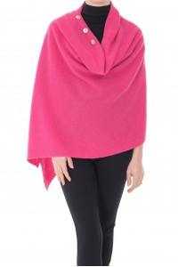 A soft wool poncho,Aimelia Br2451, in Cerise, with a chic button detail