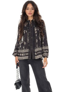 Boho style blouse with lace in Black  Aimelia BR2949