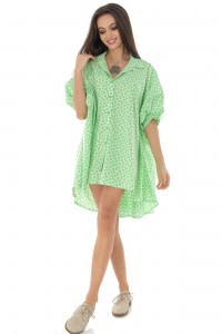 An oversized shirt dress , Aimelia Dr4369 in Green with puffed sleeves