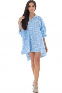 An oversized shirt dress , Aimelia Dr4370 in blue with puffed sleeves