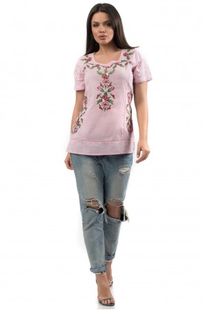 Vintage style cotton summer top in Pink - BR553-R - Aimleia