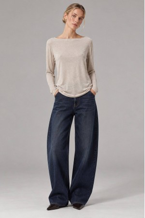 Beige Modal and Cashmere Boat Neck Top - AIMELIA BR3008
