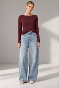 Burgundy Modal and Cashmere Boat Neck Top - AIMELIA BR3007