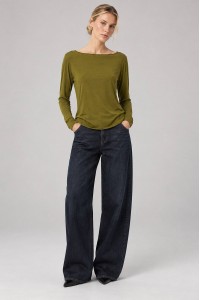 Olive Green Modal and Cashmere Boat Neck Top - AIMELIA BR3009