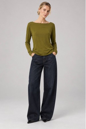Olive Green Modal and Cashmere Boat Neck Top - AIMELIA BR3009
