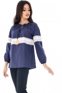 Cotton top, Aimelia Br1351, in Navy, with long sleeves.