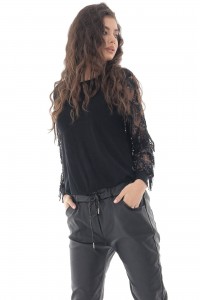 Fine Black jumper with mesh sleeves - Aimelia - BR2386