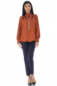 Metalic rust high neck long sleeve blouse, Aimelia - BR2222  