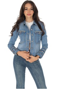 Boho inspired embroidered denim jacket in Blue JR664