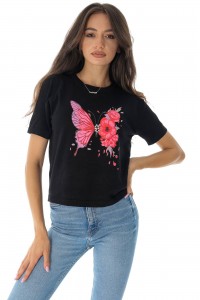 Chic top BR2601 in Black with a butterfly motif