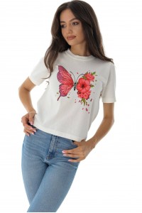 Chic top BR2602 in Cream with a butterfly motif