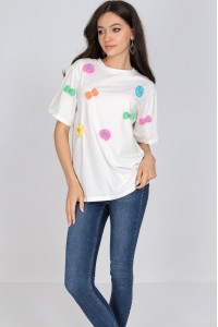 Casual T shirt Aimelia Br2764 White accessorised with bows