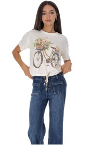 Casual T-Shirt with a bicycle motif in Cream Roh BR2961