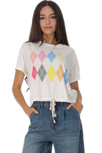  Casual T-Shirt with a diamond print in Cream Roh BR2963