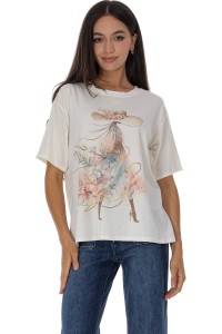  Casual  T-Shirt with a motif in Cream Roh BR2965