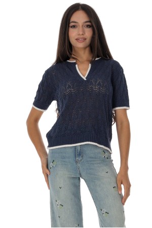 Fine knit short sleeved top in Navy Roh BR2966