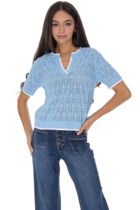 Fine knit short sleeved top in Blue Roh BR2967
