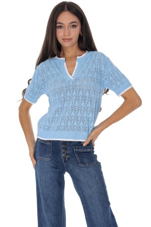 Fine knit short sleeved top in Blue Roh BR2967