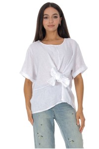  Casual Linen top with a bow detail in White Roh BR2974