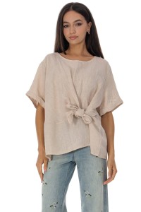  Casual Linen top with a bow detail in Beige Roh BR2975