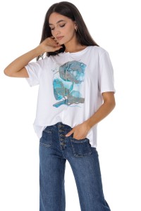 Cotton T-shirt with a motif in White BR2977