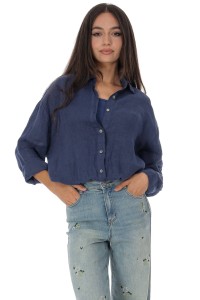 Linen shirt in Navy with an attached vest top Roh BR2978N