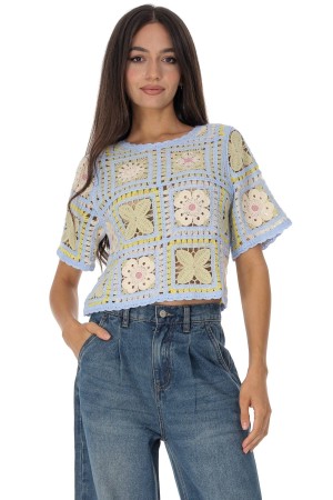 Pastel coloured crochet top in cotton BR2979