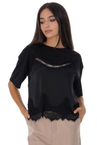  Satin top with lace detail in Black BR2981