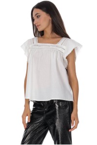 Babydoll style cotton top with lace in White Roh BR2982