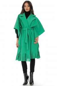 Cape style coat Aimelia JR574 in Green with a detachable belt