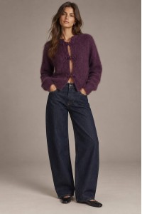 Purple Kid Mohair Mandarin Collar Cardigan - AIMELIA BR3014