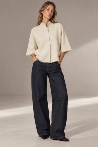 Cream Oversized High Neck Fringe Cardigan - AIMELIA BR3027