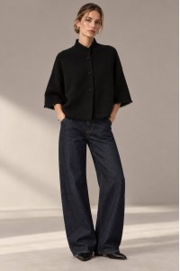 Black Oversized High Neck Fringe Cardigan - AIMELIA BR3025
