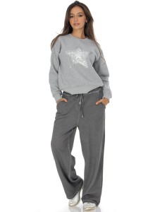Casual cotton blend sweatshirt with a star motif Grey  BR2882