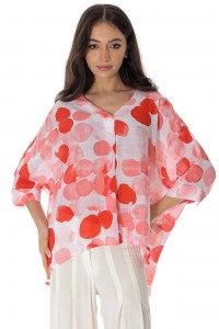 Casual oversized top in White/Coral - Aimelia BR2724