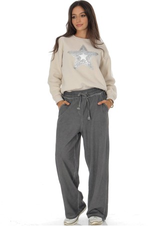  Casual wide leg bottoms with pockets Grey  TR552