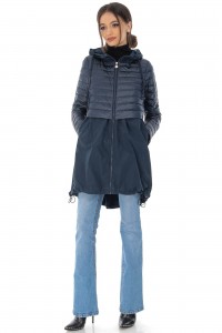 Chic A-line trench coat Aimelia JR601 Navy with a detachable hood