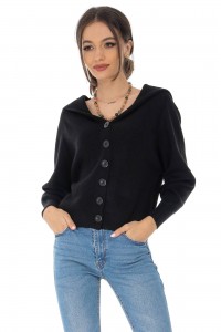 Chic cardigan Aimelia BR2531 Black with an attached hood