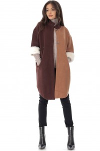 Chic cardigan Aimelia JR569 in Brown with a faux fur trim
