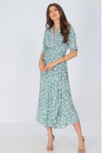 Chic maxi dress,Aimelia Dr4297, in Mint Green and Cream, in a wrapover style.