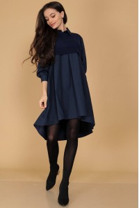 Chic oversized shirt dress Aimelia DR4499 Navy with a knitted bodice