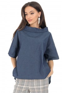 Chic oversized top Aimelia BR2578 Denim  with a boat neck