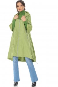 Chic oversized trench Aimelia JR597 Lime with an attached hood