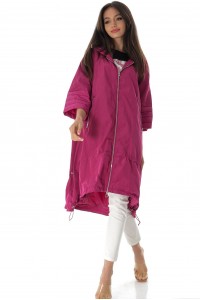 Chic trench coat Aimelia JR613 Cerise with a hood and pockets