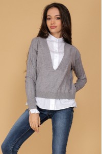Chic two in one jumper Aimelia BR2542 Grey in a fine knit