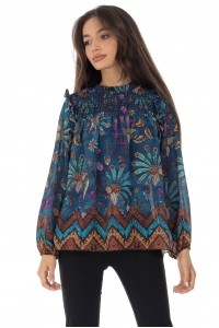 Chiffon blouse BR2511 in Teal in a floral print
