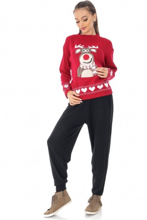 Christmas themed jumper Aimelia BR2522 Red with stone embellishments