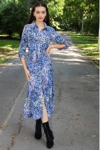 Classic shirt dress Aimelia Dr4462 in Blue with a tie belt.