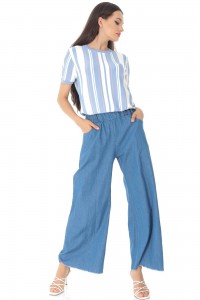 Classic trousers Aimelia Tr447, in Denim,with a wide leg.